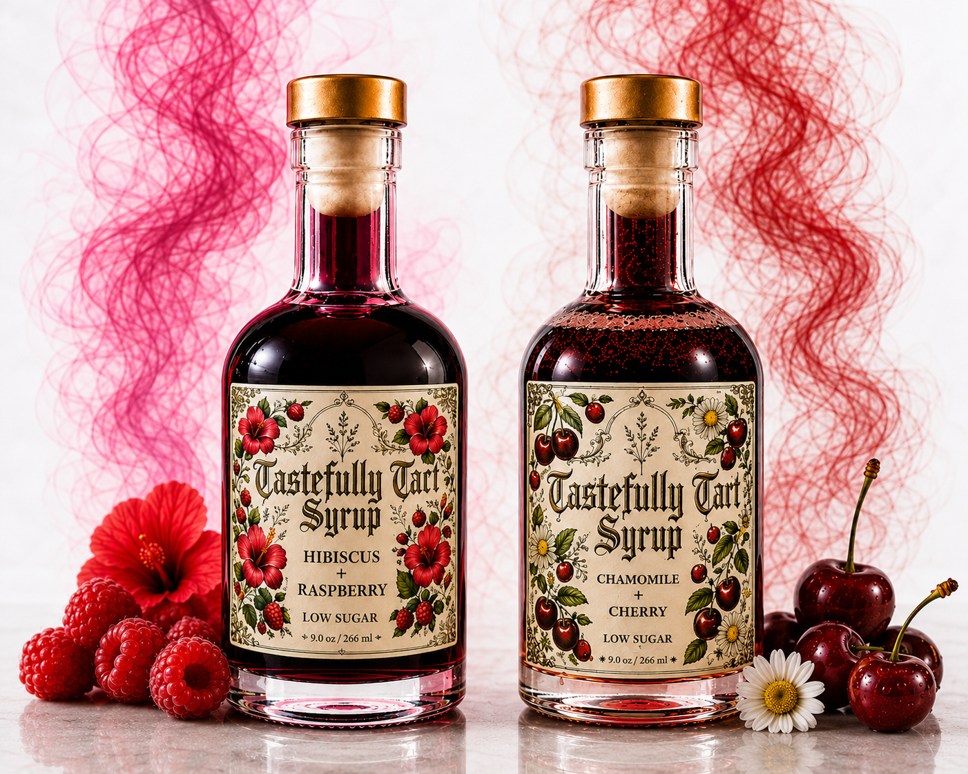 Low Sugar Hibiscus + Raspberry & Low Sugar Chamomile + Cherry Syrup Bundle
