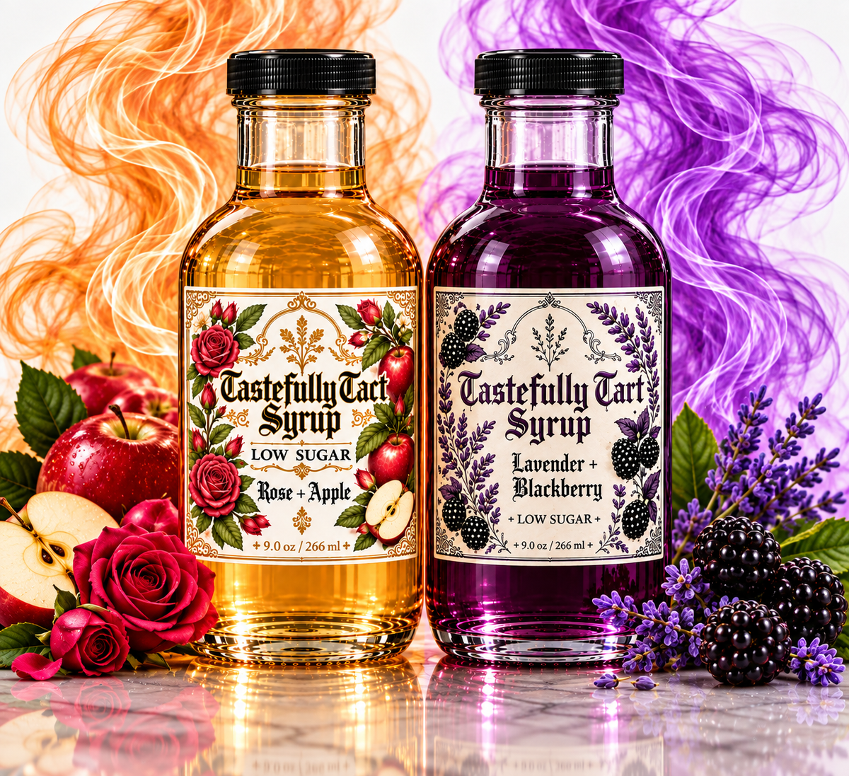 Low Sugar Rose + Apple & Low Sugar Lavender + Blackberry Simple Syrup Bundle
