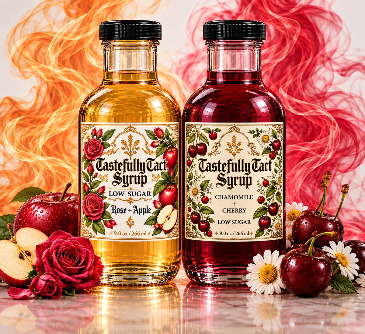 Low Sugar Rose + Apple & Low Sugar Chamomile + Cherry Simple Syrup Bundle