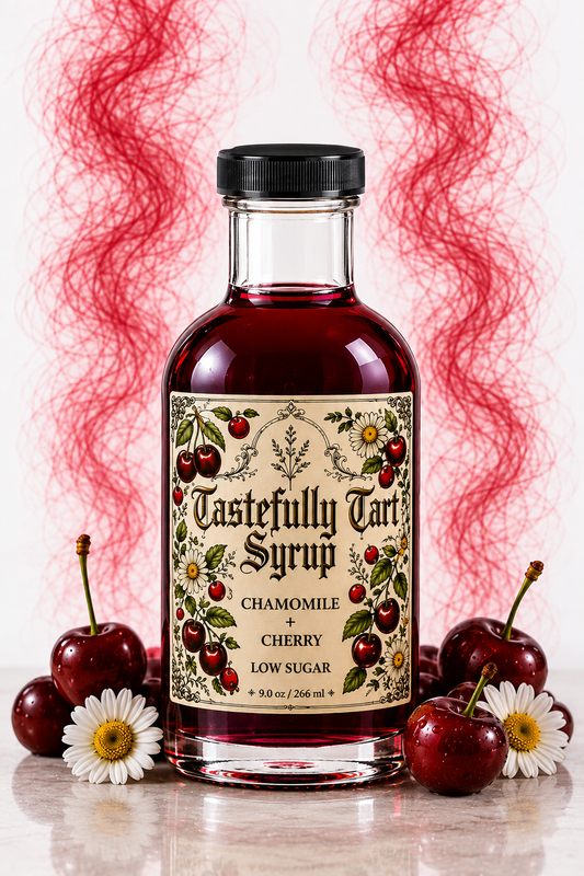 Low Sugar Chamomile + Cherry Simple Syrup